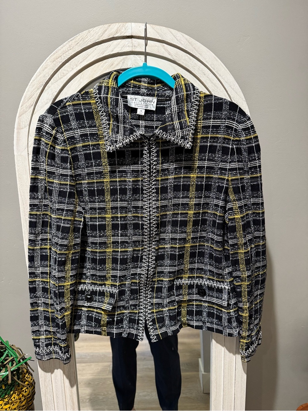 St. John Black & Yellow Plaid Tweed Blazer